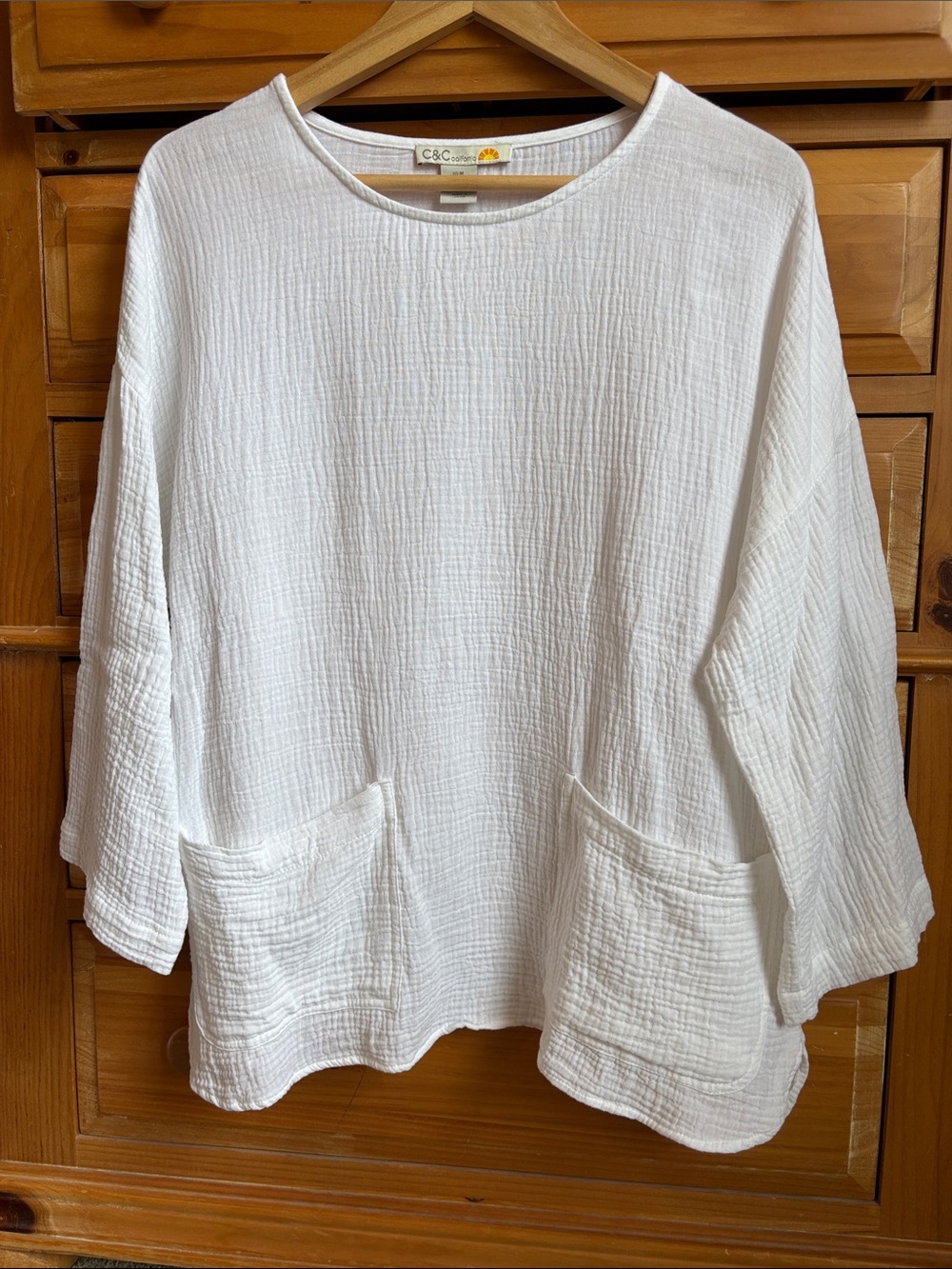 C&C California White Gauze Cotton Blouse Boho Coastal Size Medium